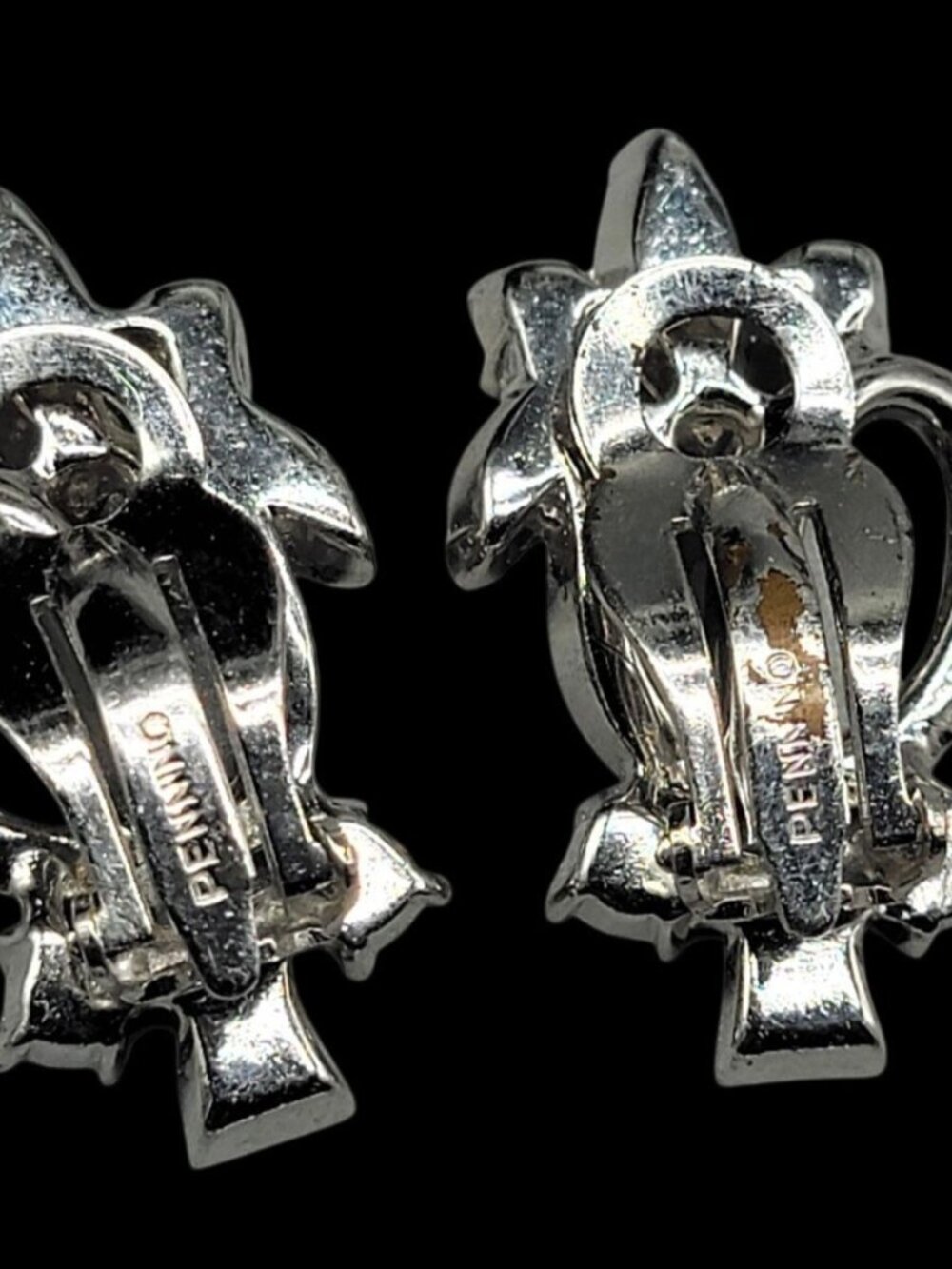 Vintage Pennino Sparkling Ice Bow & Flowers Clip On Earrings Rhodium Plated - Picture 8 of 11